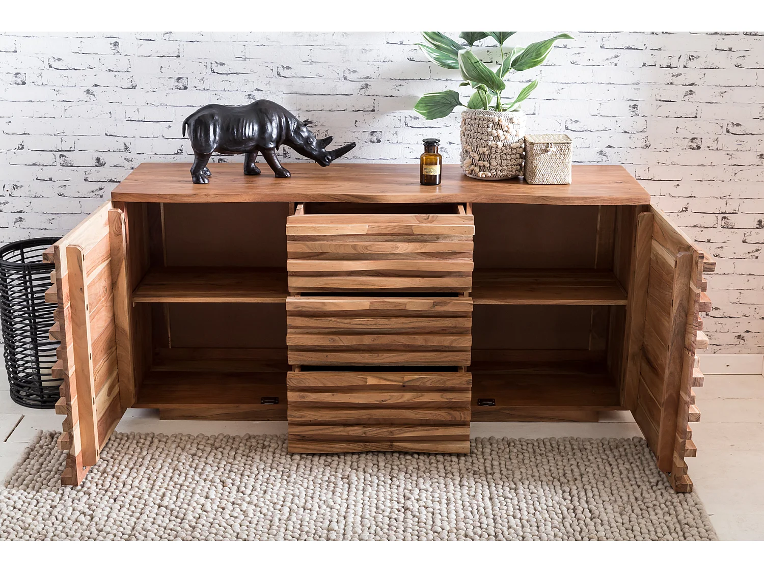Sideboard Akazie 160 cm Massivholz Anrichte Landhaus Kommode Schrank Baumkante