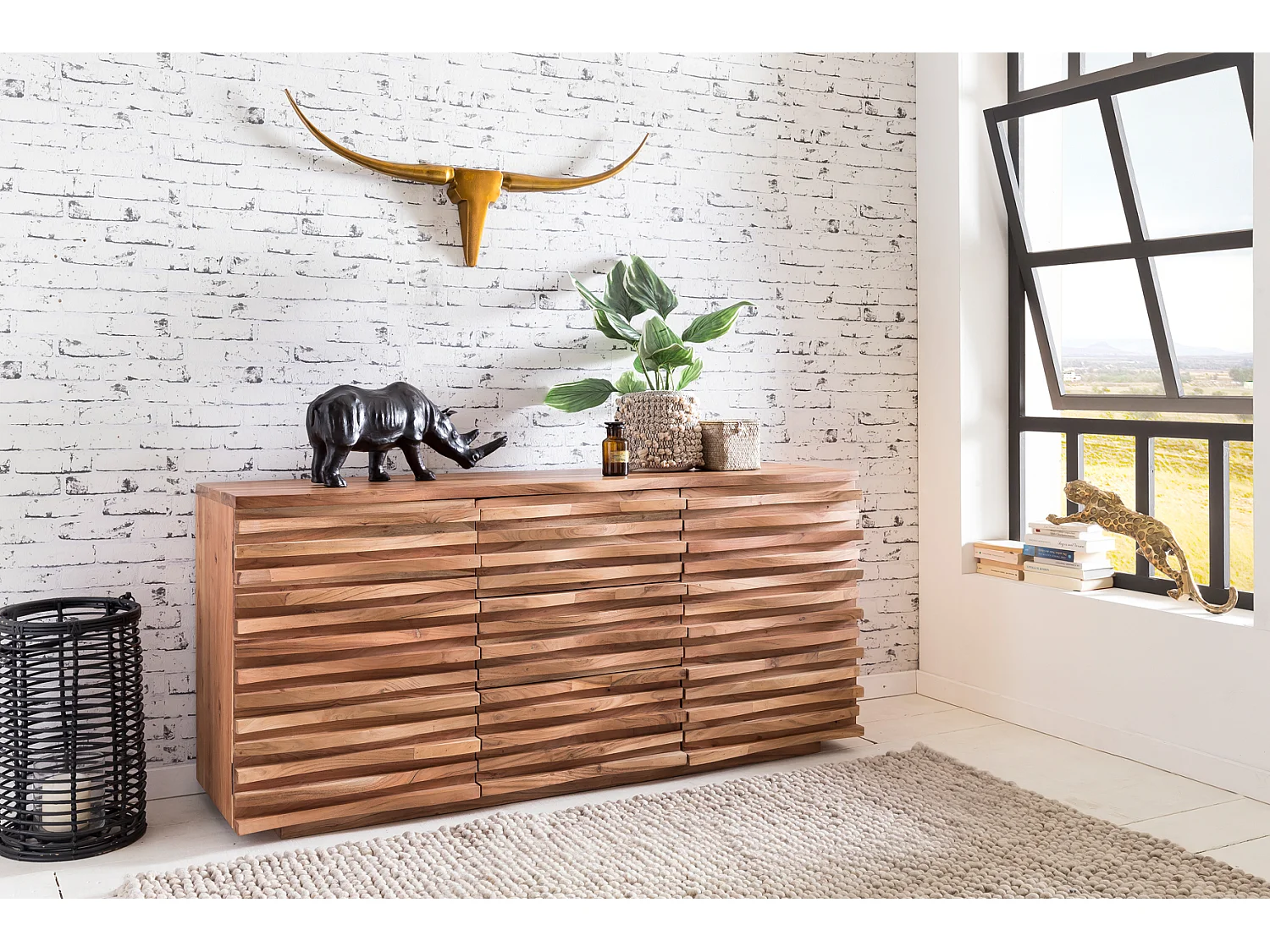 Sideboard Akazie 160 cm Massivholz Anrichte Landhaus Kommode Schrank Baumkante