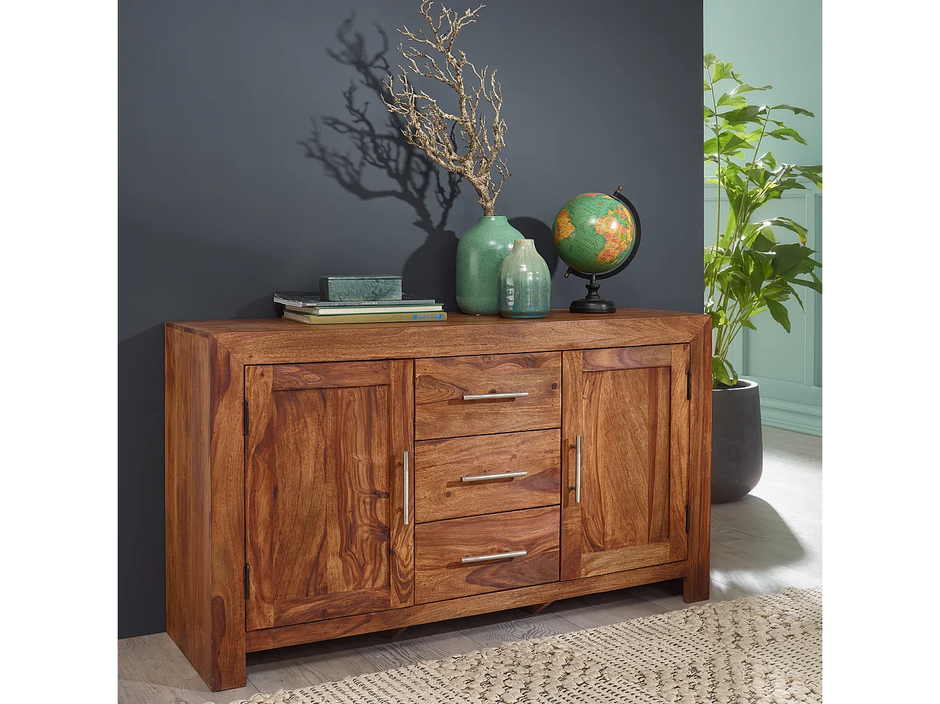 Sheesham Massiv Sideboard 118,5 x 40 cm Massivholz Kommode Anrichte Neu