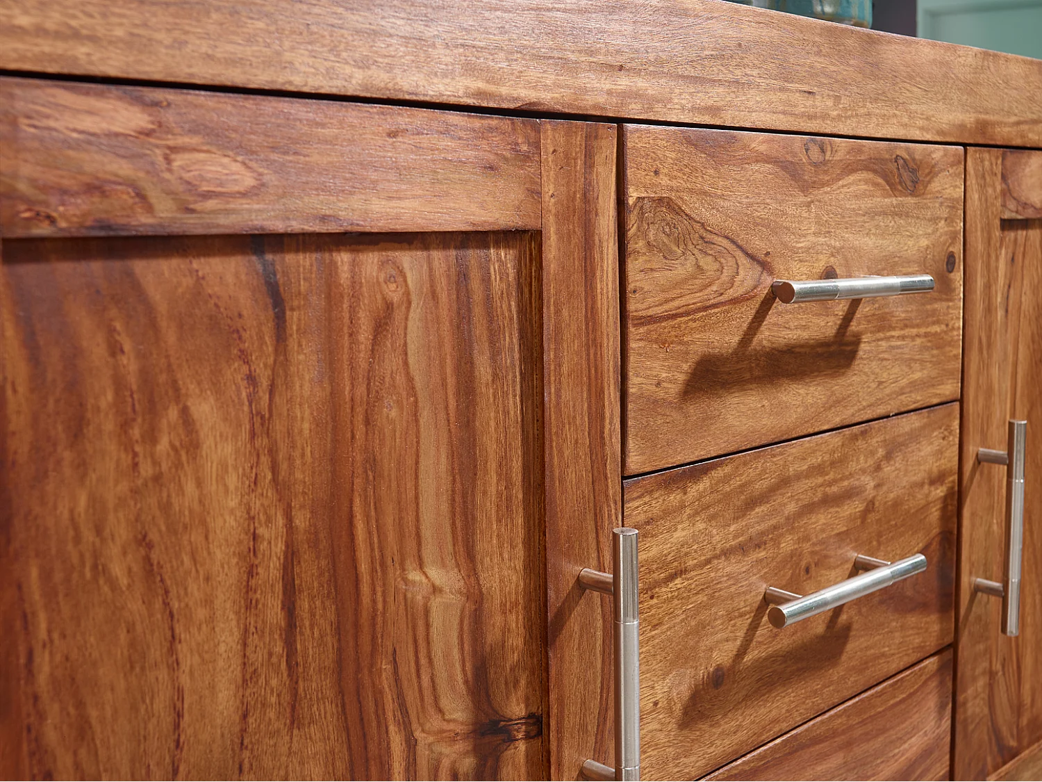 Sheesham Massiv Sideboard 118,5 x 40 cm Massivholz Kommode Anrichte Neu