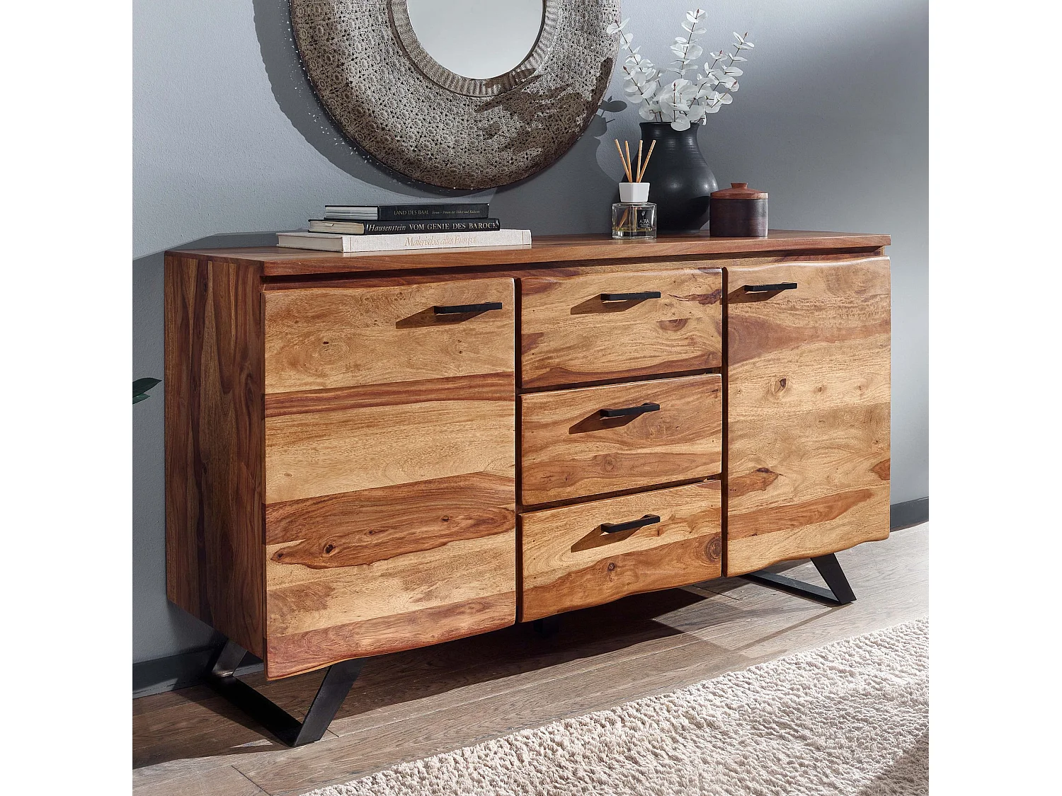 Sideboard  Kommode 145x82x45 cm Holz Massiv Anrichte Modern Schubladen