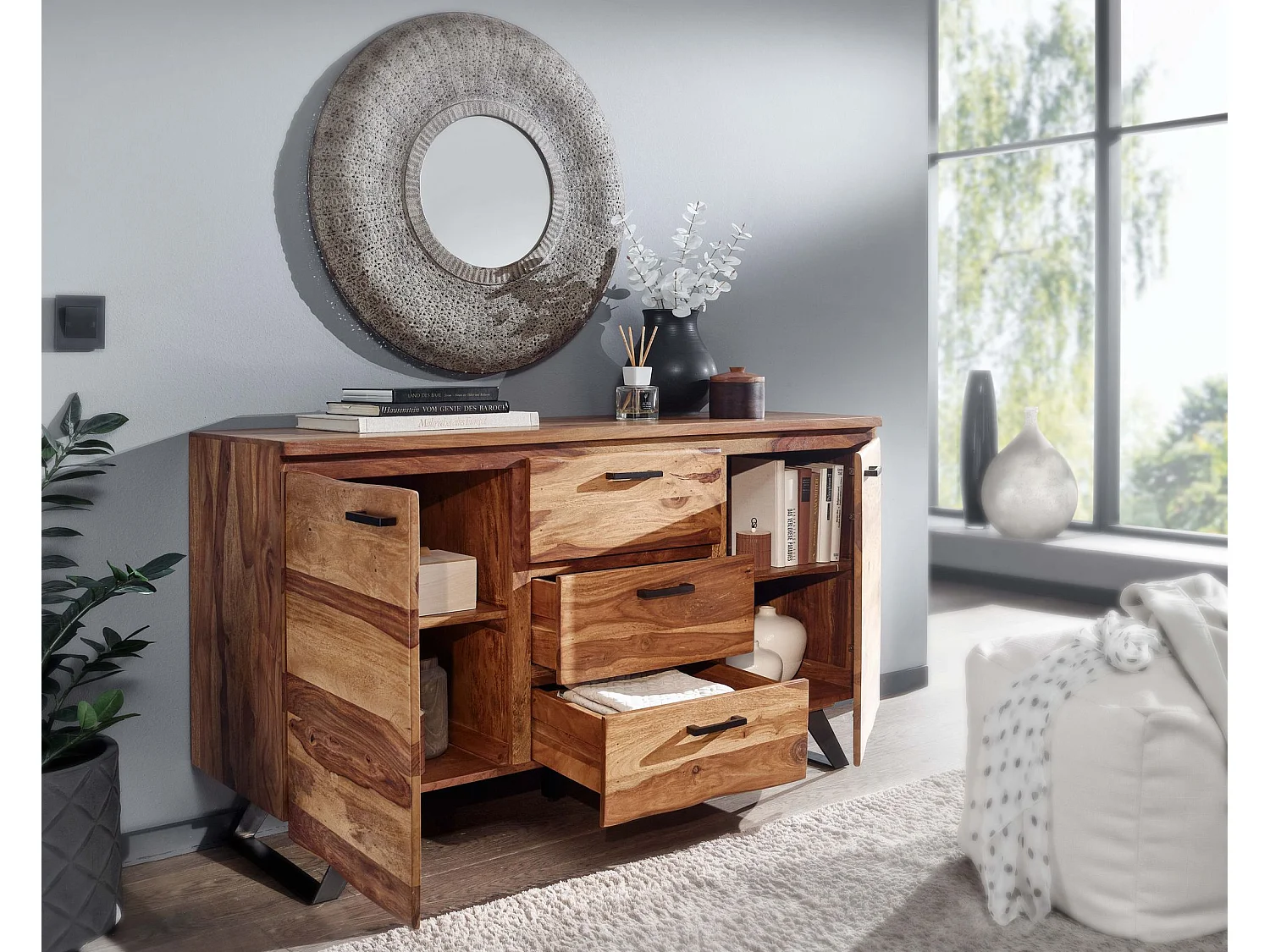 Sideboard  Kommode 145x82x45 cm Holz Massiv Anrichte Modern Schubladen