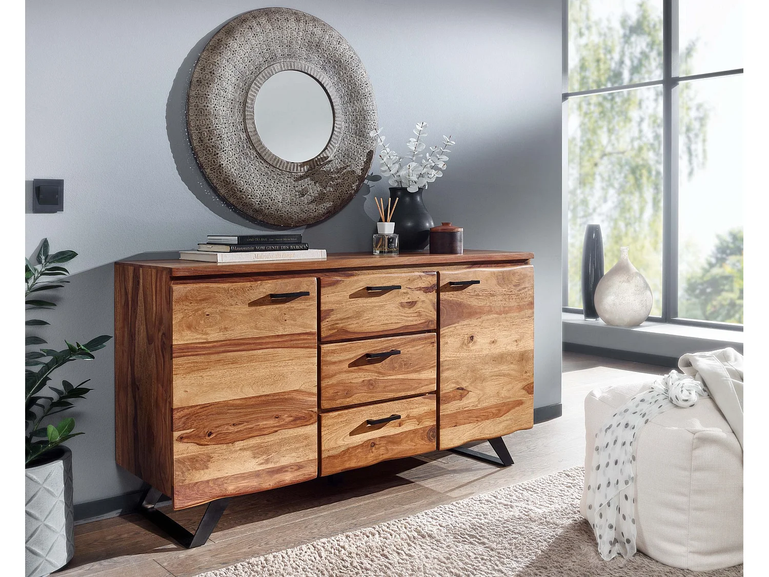 Sideboard  Kommode 145x82x45 cm Holz Massiv Anrichte Modern Schubladen