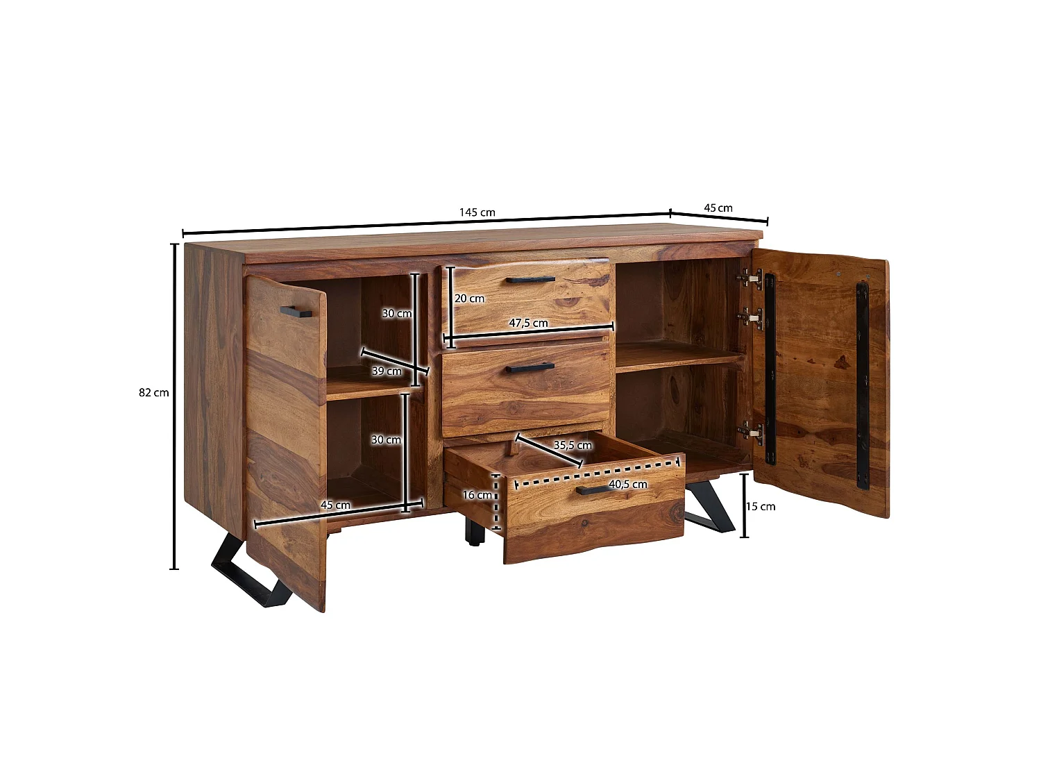 Sideboard  Kommode 145x82x45 cm Holz Massiv Anrichte Modern Schubladen