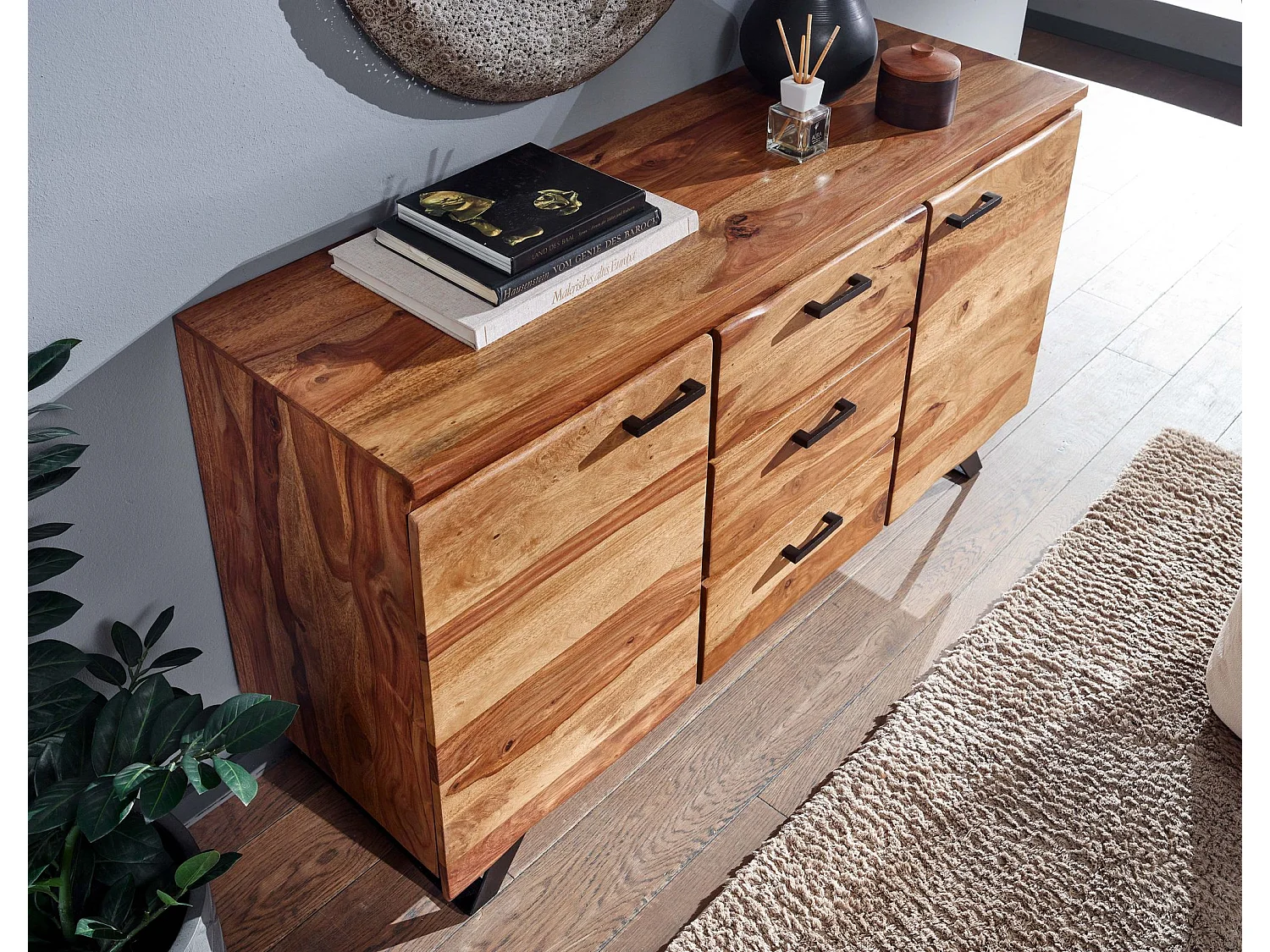 Sideboard  Kommode 145x82x45 cm Holz Massiv Anrichte Modern Schubladen