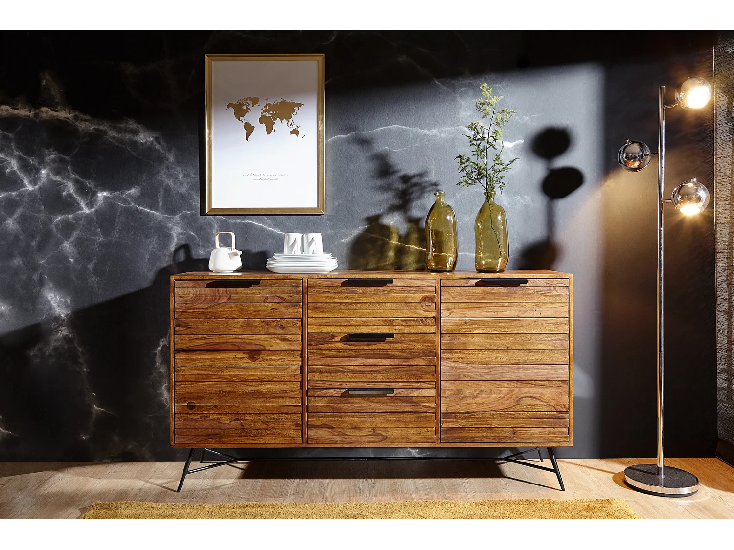 Sideboard 160 cm Kommode Türen & Schubladen Anrichte Massivholz Schrank