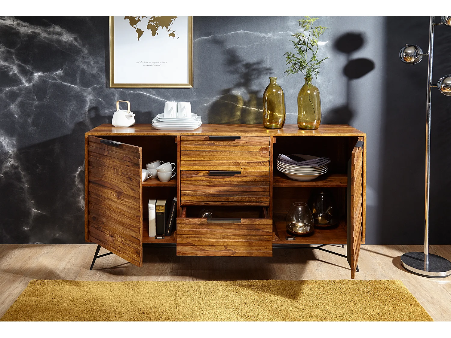 Sideboard 160 cm Kommode Türen & Schubladen Anrichte Massivholz Schrank