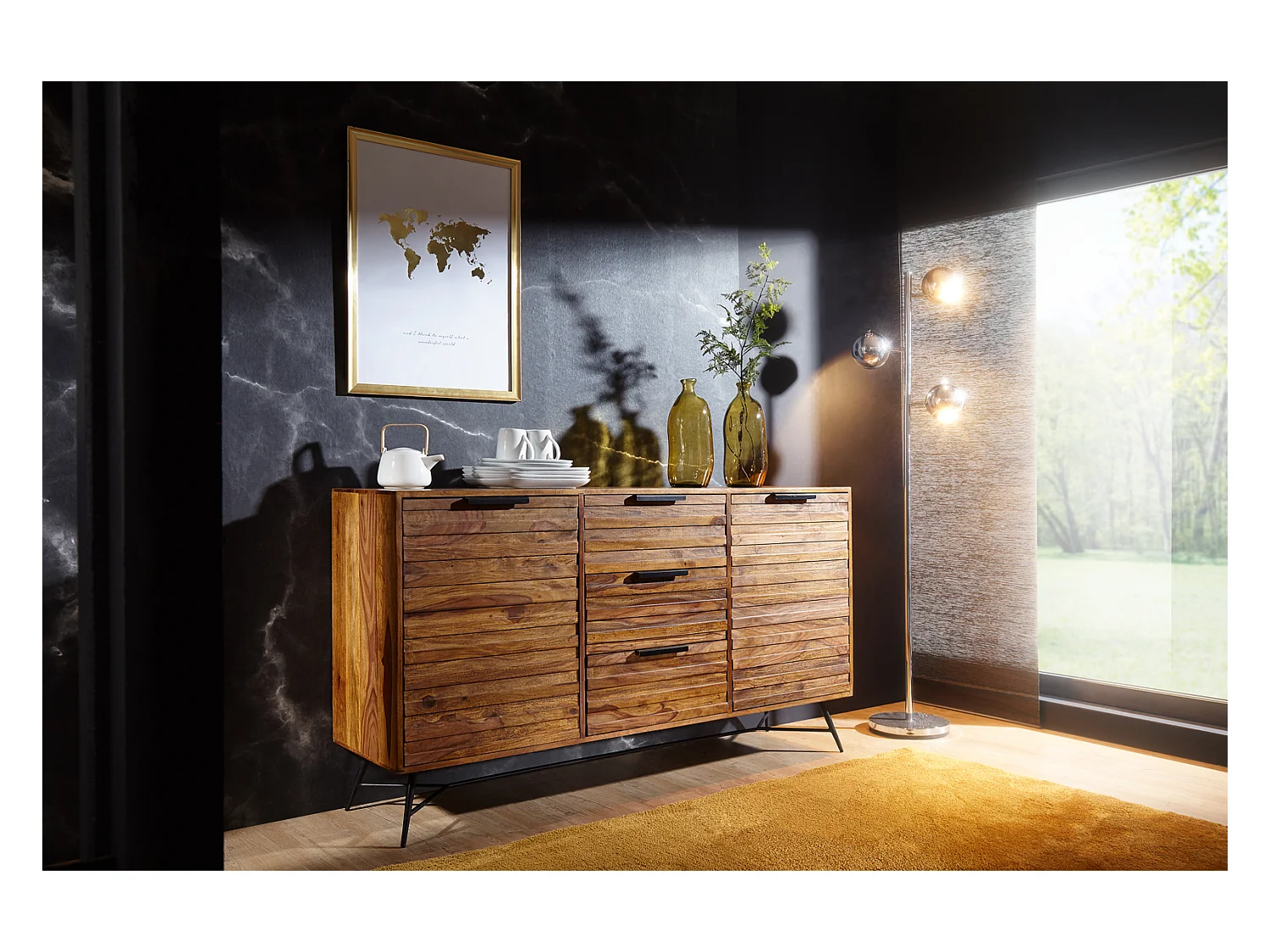 Sideboard 160 cm Kommode Türen & Schubladen Anrichte Massivholz Schrank