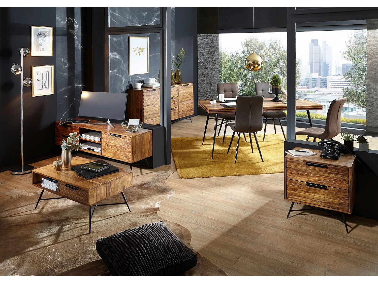 Sideboard 160 cm Kommode Türen & Schubladen Anrichte Massivholz Schrank