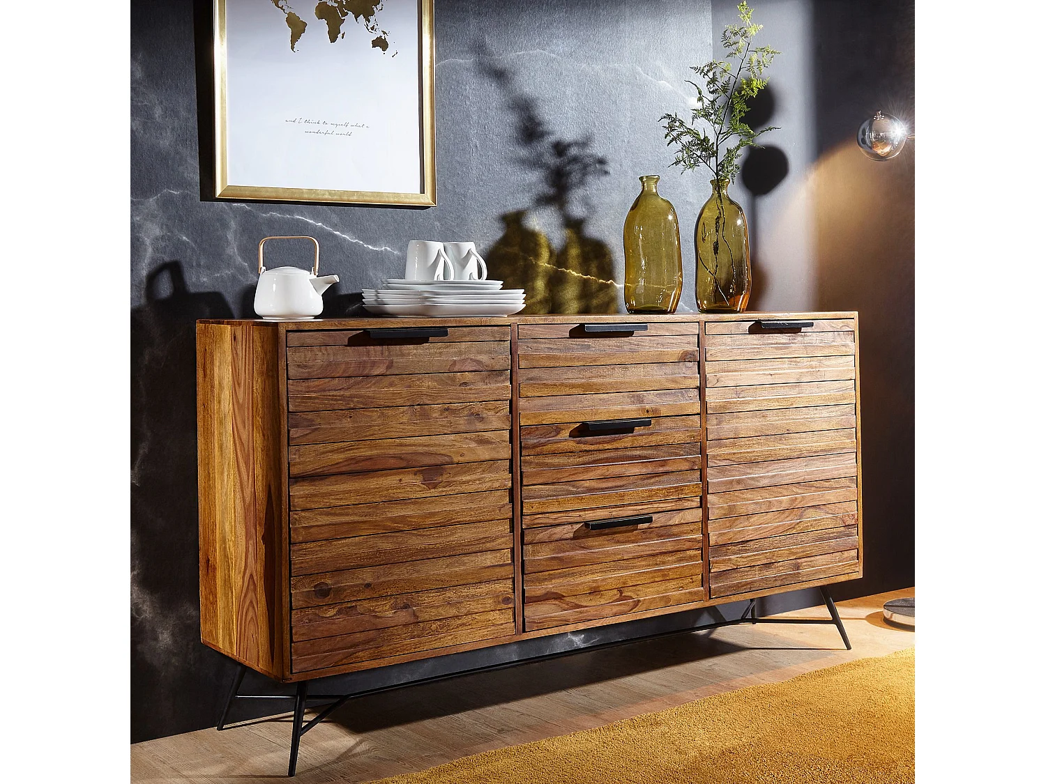 Sideboard 160 cm Kommode Türen & Schubladen Anrichte Massivholz Schrank