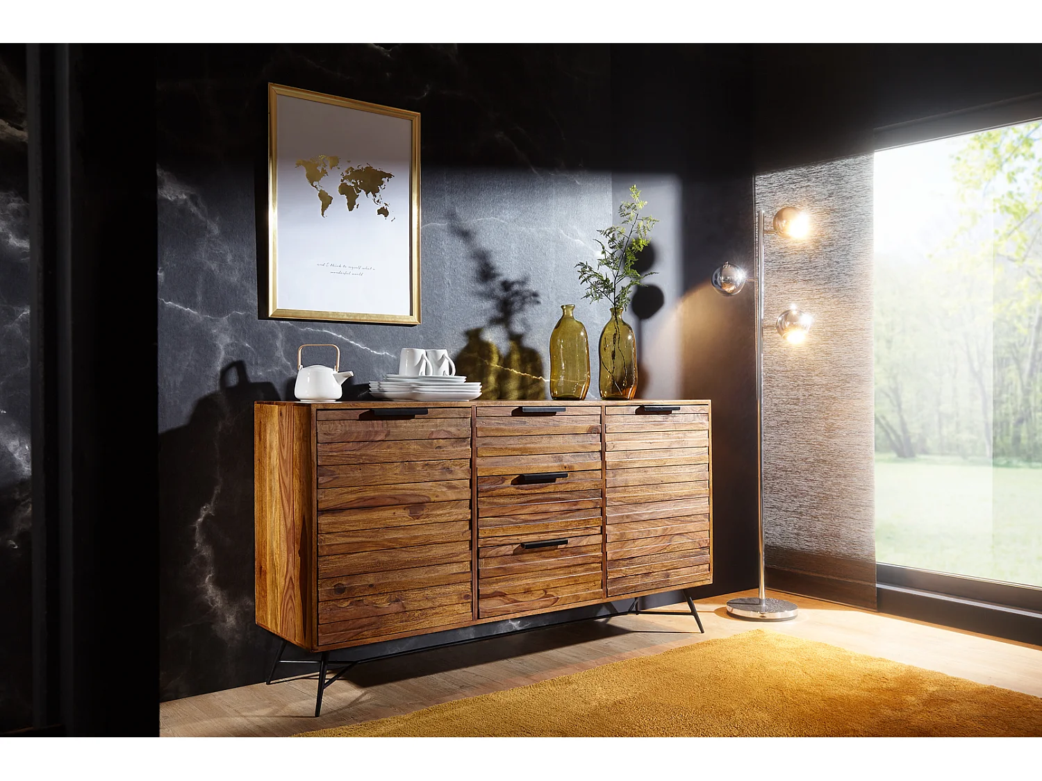 Sideboard 160 cm Kommode Türen & Schubladen Anrichte Massivholz Schrank