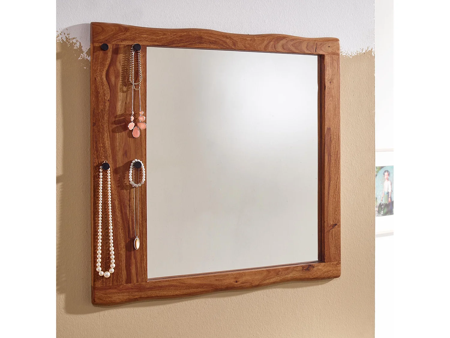 Wandspiegel Flurspiegel Holz Massiv 80x80x3 cm Spiegel Flur Diele Groß