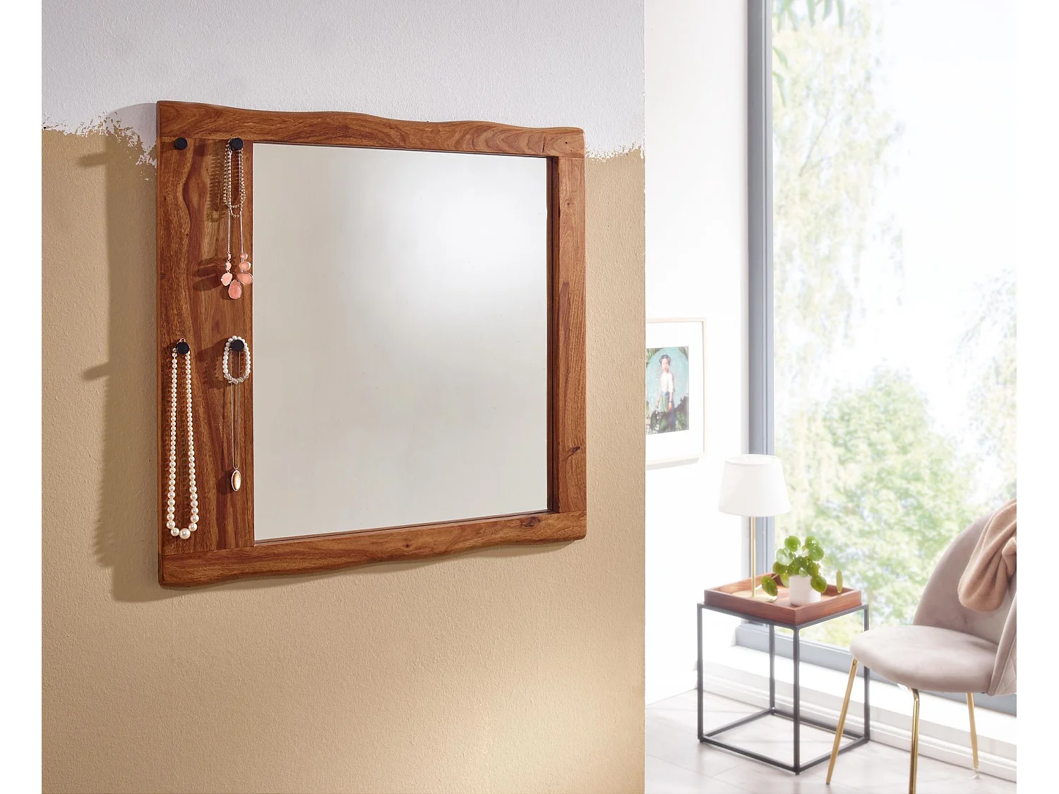 Wandspiegel Flurspiegel Holz Massiv 80x80x3 cm Spiegel Flur Diele Groß