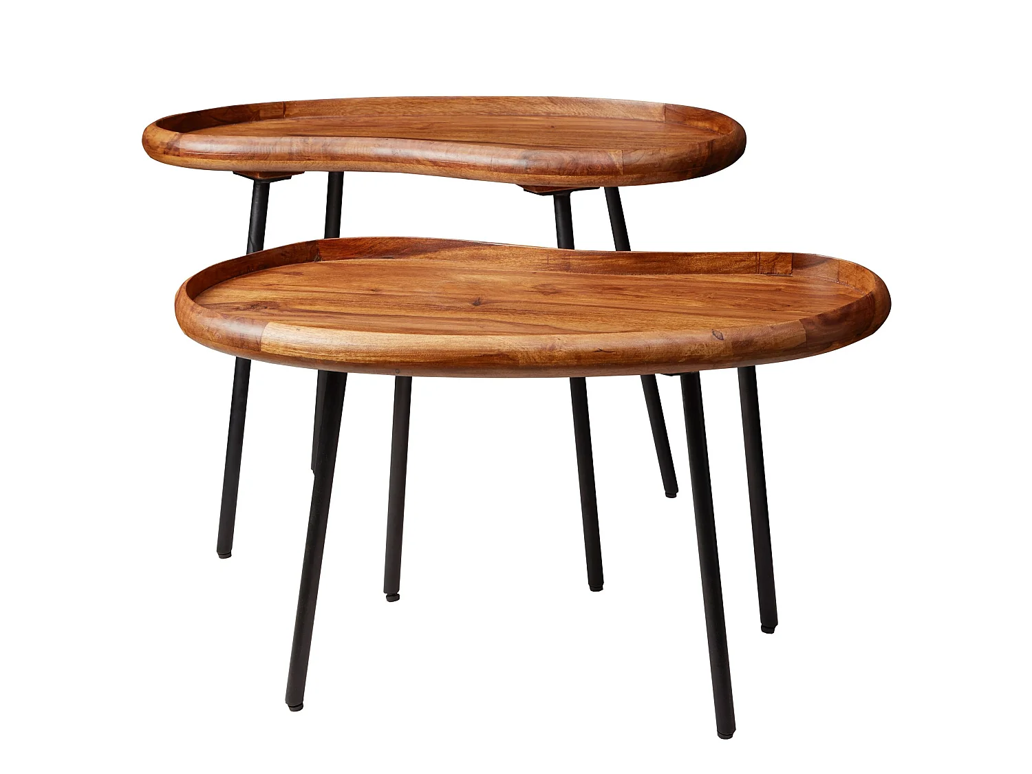 Couchtisch 2-teilig Massivholz Satztische Wohnzimmertisch Nierentisch Holz-Tisch