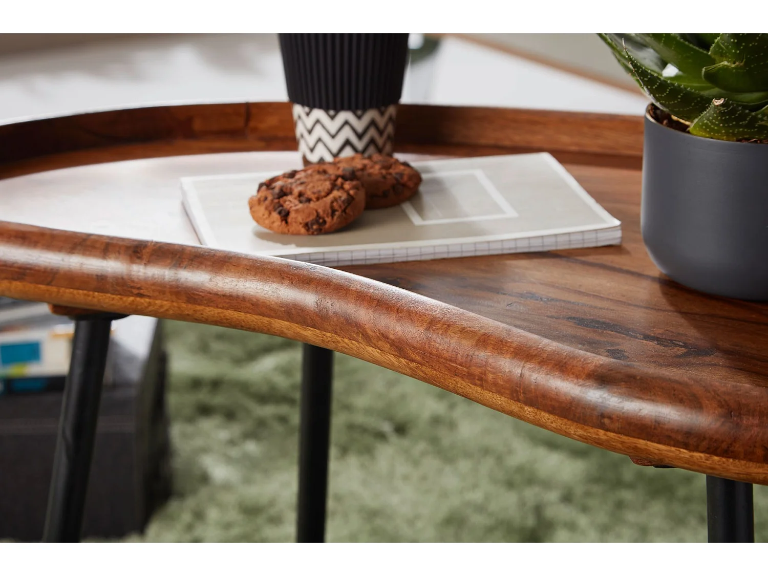 Couchtisch 2-teilig Massivholz Satztische Wohnzimmertisch Nierentisch Holz-Tisch