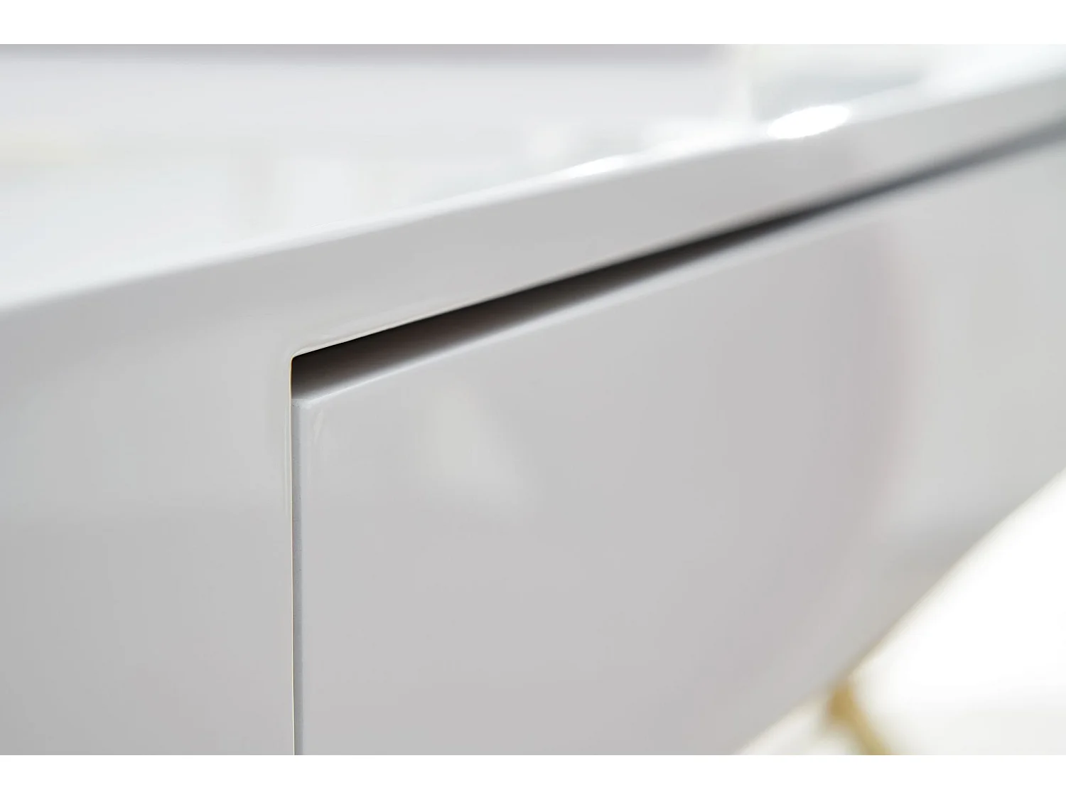 Schreibtisch Hochglanz Weiß Gold 118 cm Holz Computertisch Tisch Büro