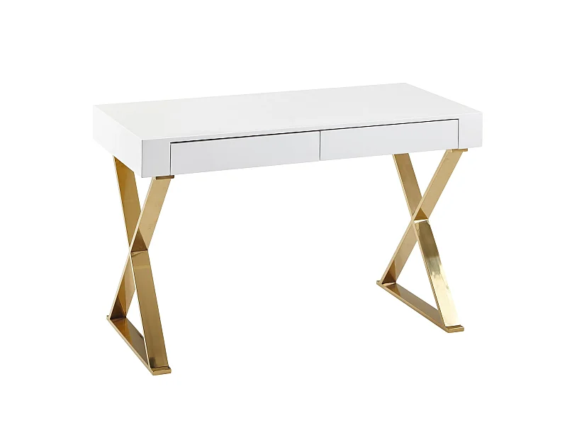 Schreibtisch Hochglanz Weiß Gold 118 cm Holz Computertisch Tisch Büro