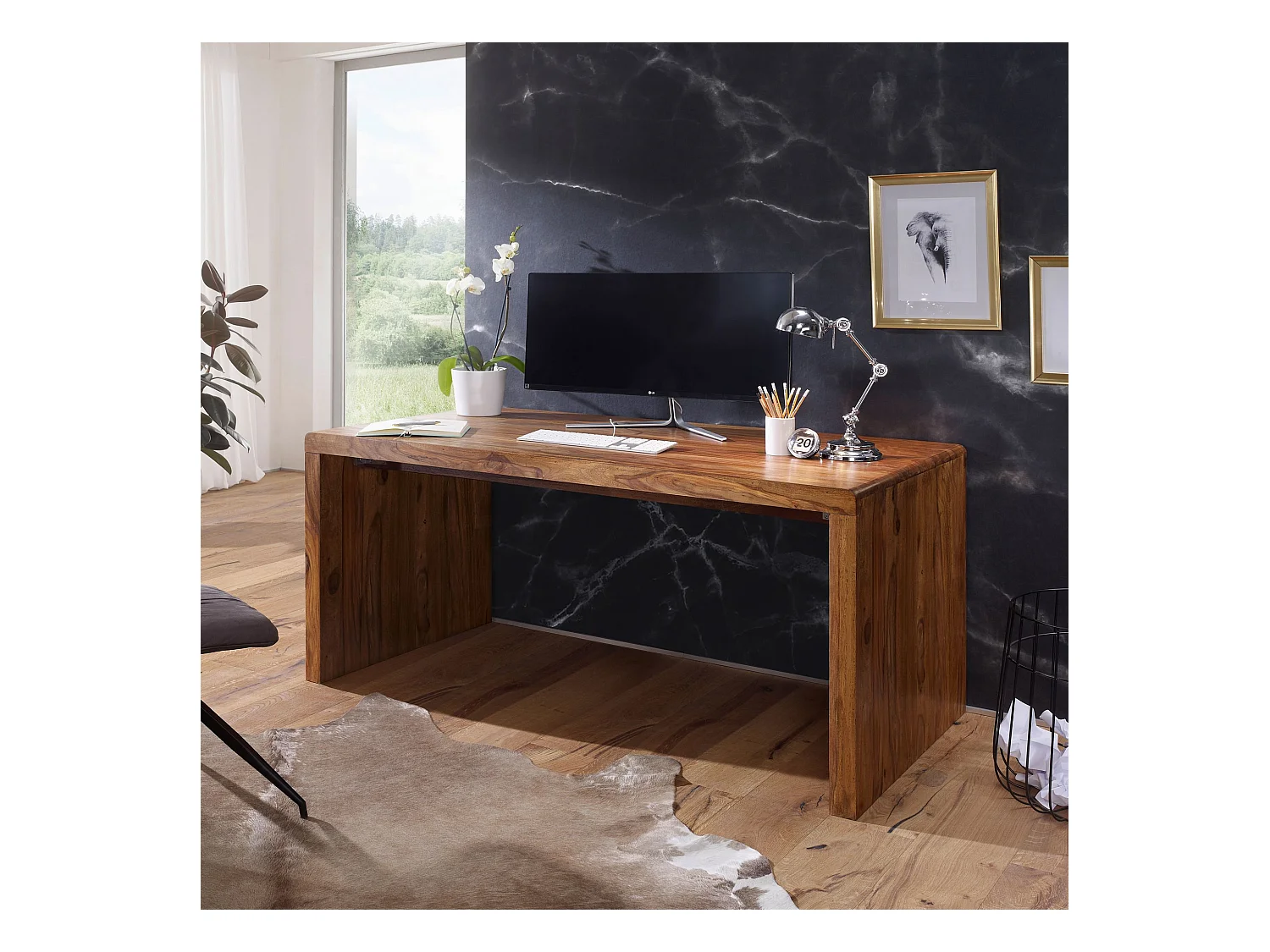 Bureau 200 cm Table d’Ordinateur Bois Massif Sheesham Table de Travail