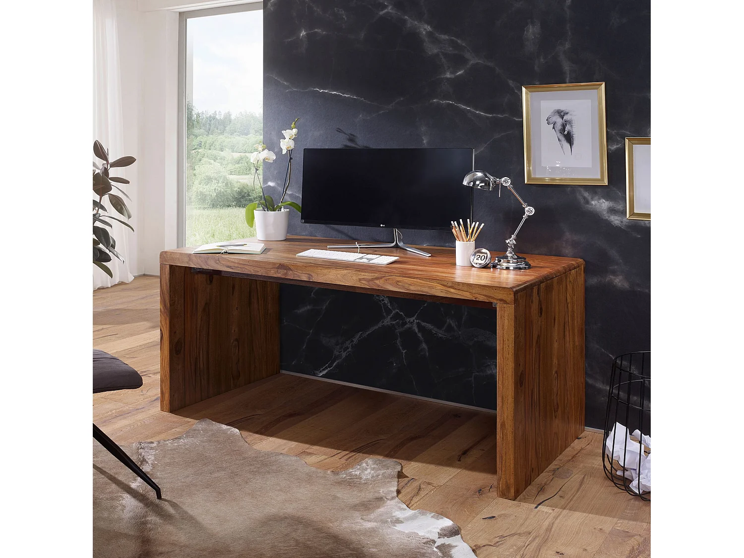 Schreibtisch  Holz Massiv Sheesham Büro Arbeitszimmer Tisch Holztisch