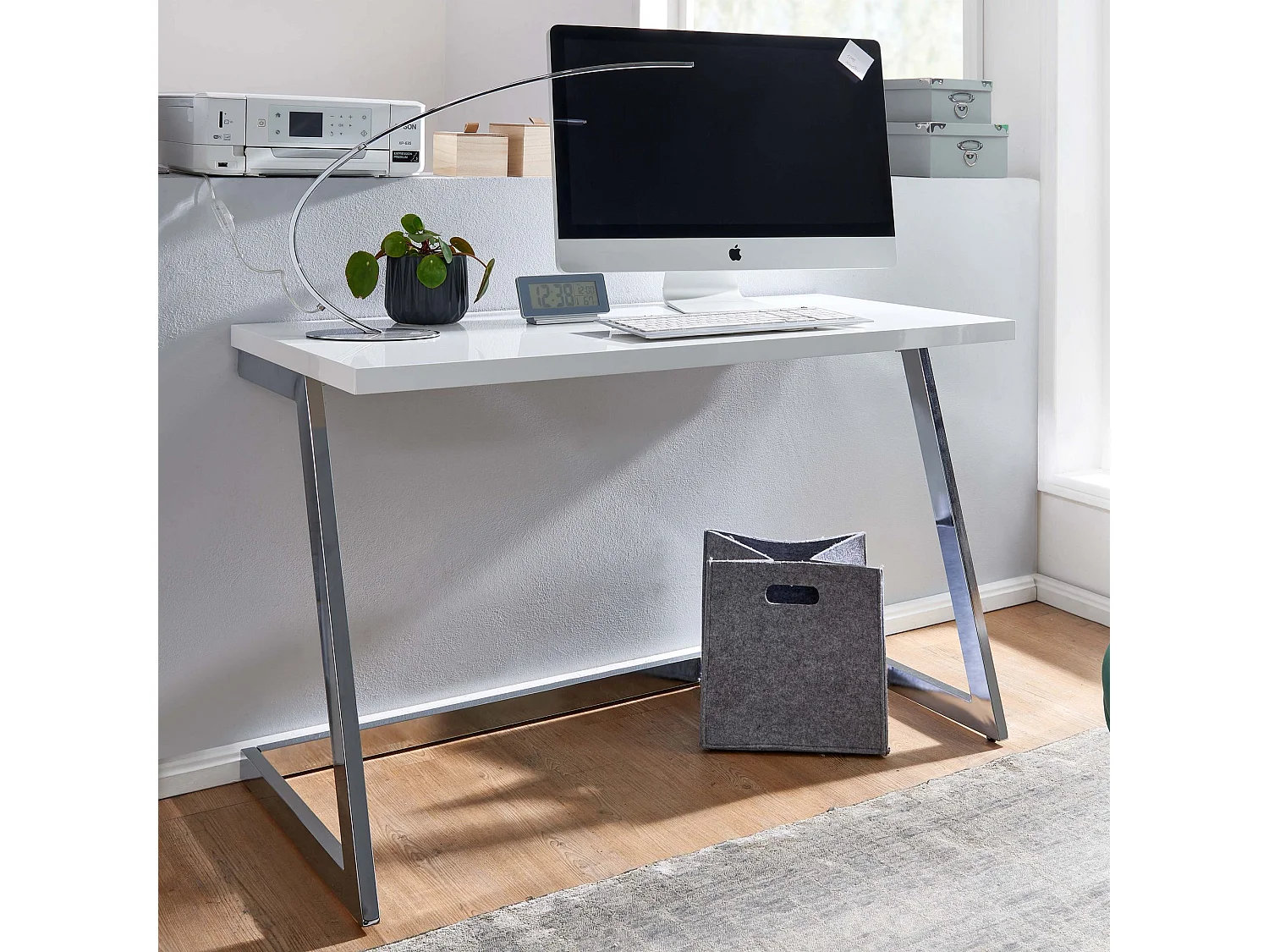 Schreibtisch  Computertisch Hochglanz Weiß 120 cm Tisch Büro Metall