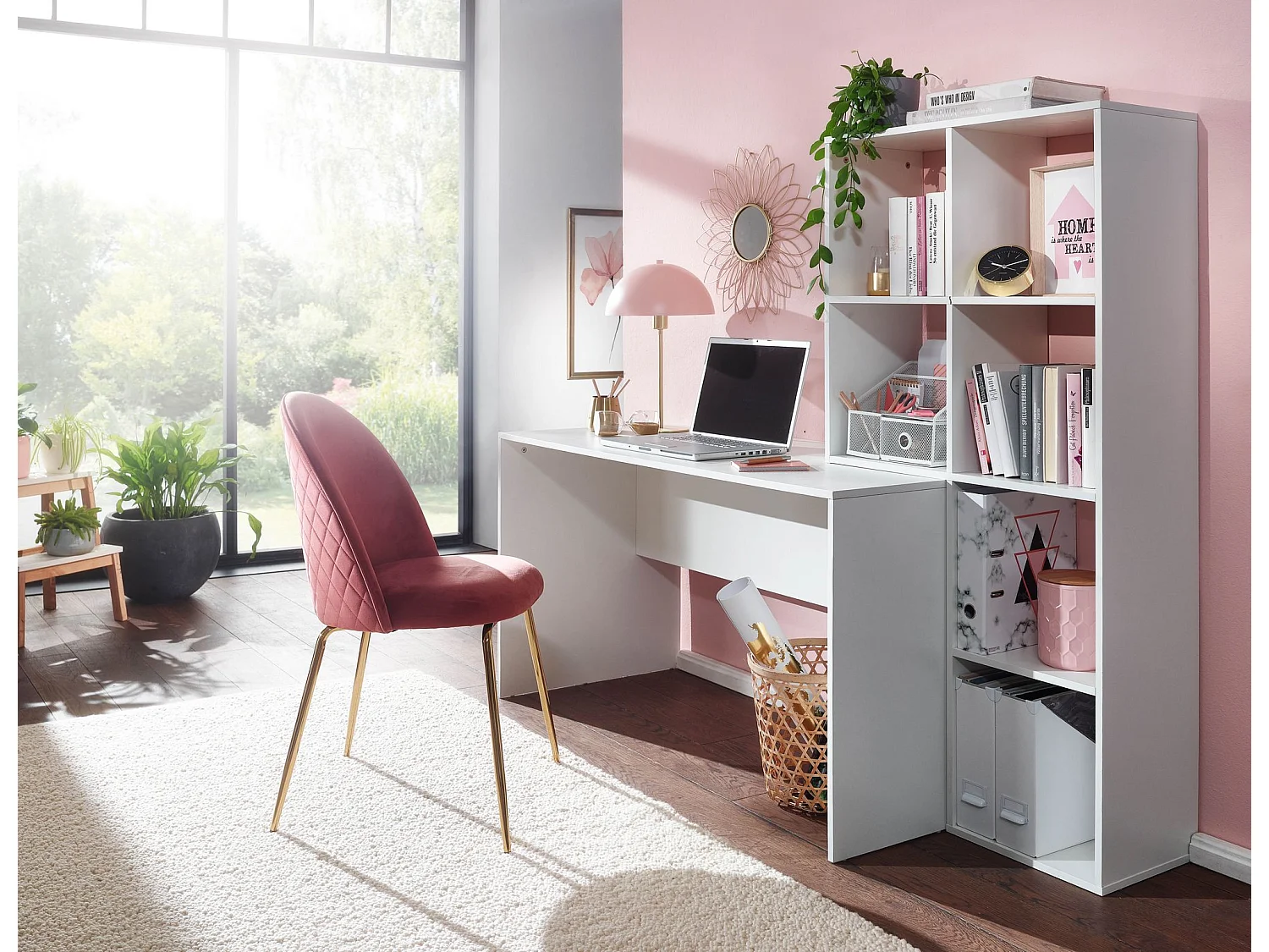 Schreibtisch  Bürotisch mit Regal 170 cm Weiß Computertisch Tisch Modern