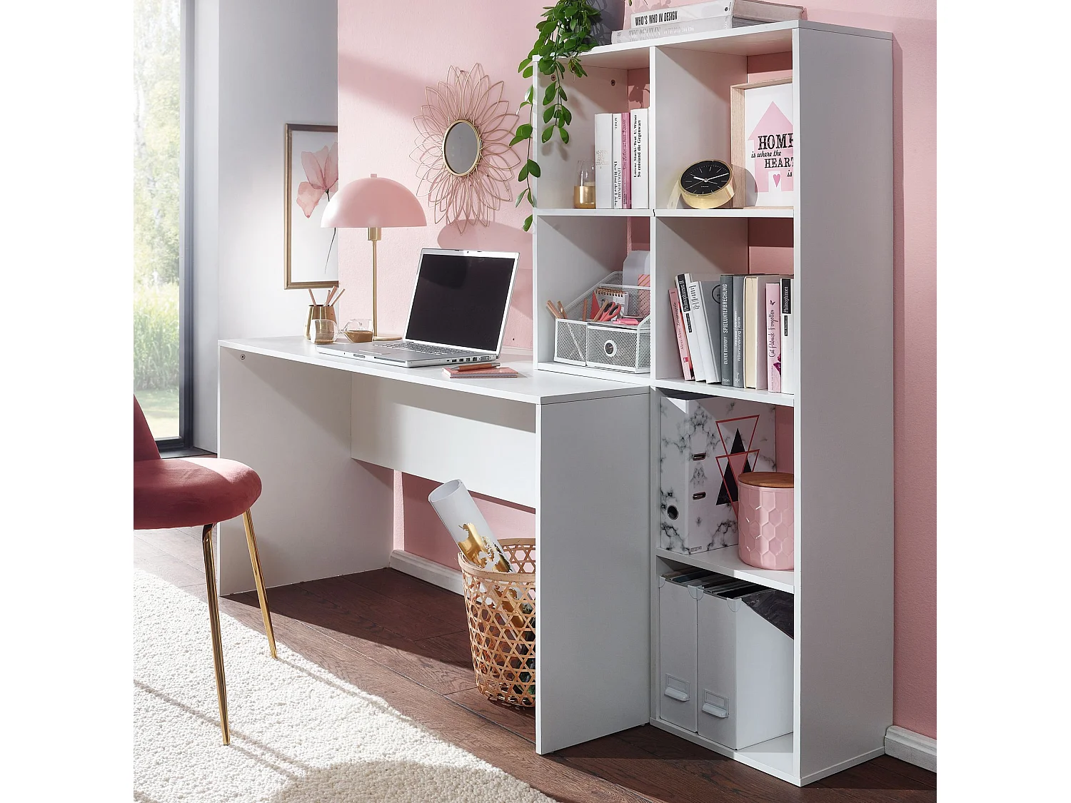 Schreibtisch  Bürotisch mit Regal 170 cm Weiß Computertisch Tisch Modern