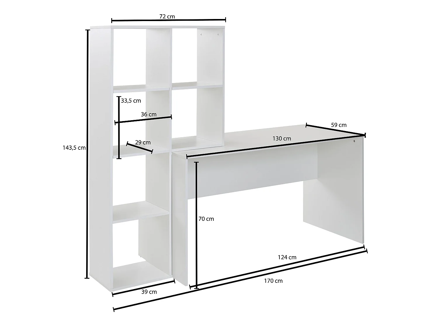 Schreibtisch  Bürotisch mit Regal 170 cm Weiß Computertisch Tisch Modern