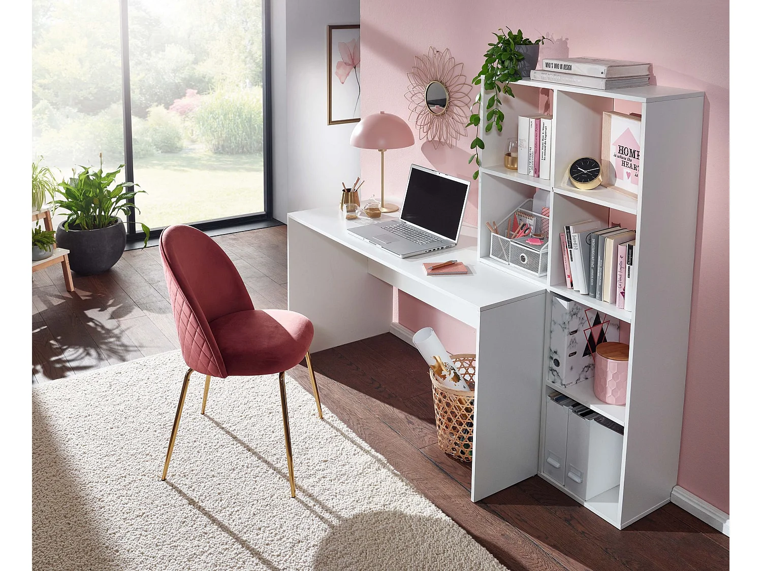 Schreibtisch  Bürotisch mit Regal 170 cm Weiß Computertisch Tisch Modern