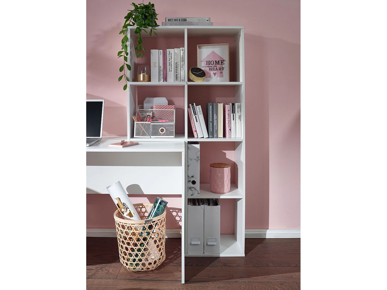 Schreibtisch  Bürotisch mit Regal 170 cm Weiß Computertisch Tisch Modern