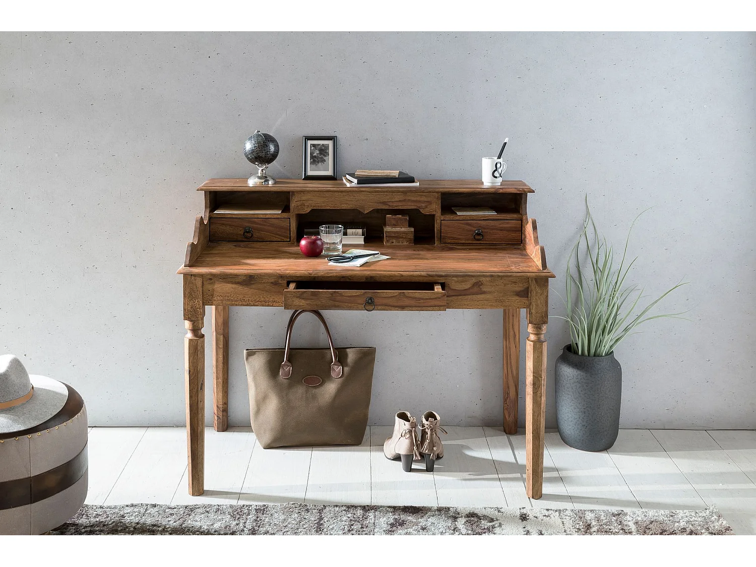 Sekretär  Schreibtisch Holz Massiv Konsolentisch 115 cm mit Schubladen