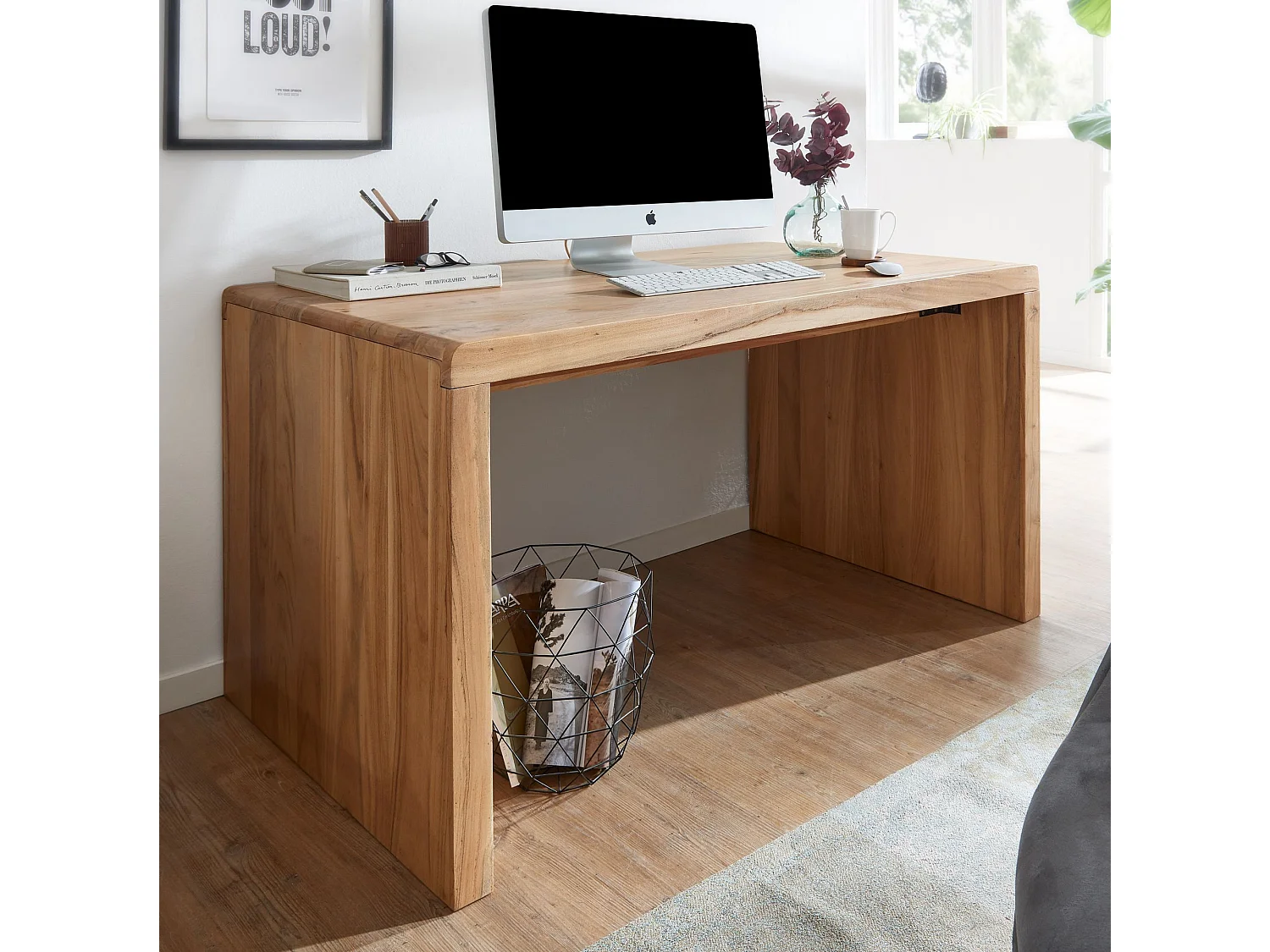 Schreibtisch Massiv Holztisch Akazie Büro Arbeitszimmer Tisch Größe wählbar