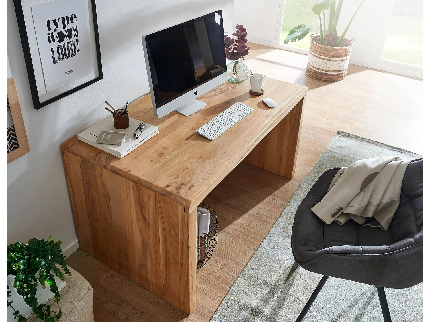 Schreibtisch Massiv Holztisch Akazie Büro Arbeitszimmer Tisch Größe wählbar