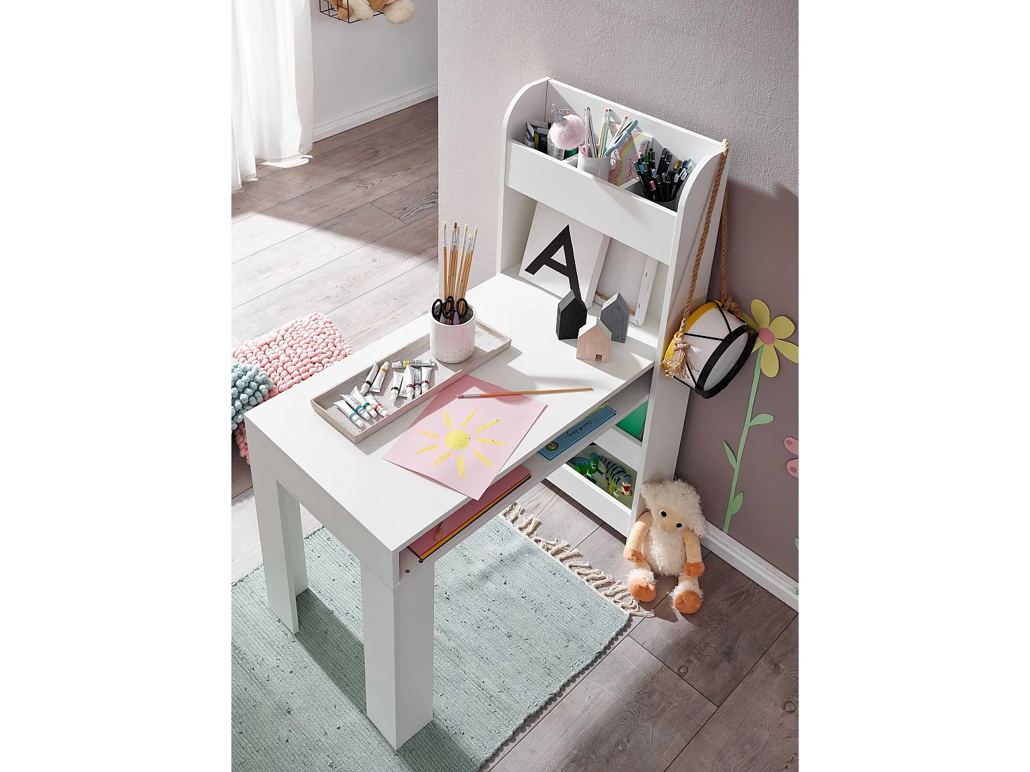 Kinderschreibtisch  Weiß 90x50x110 cm Schülerschreibtisch Tisch mit Regal