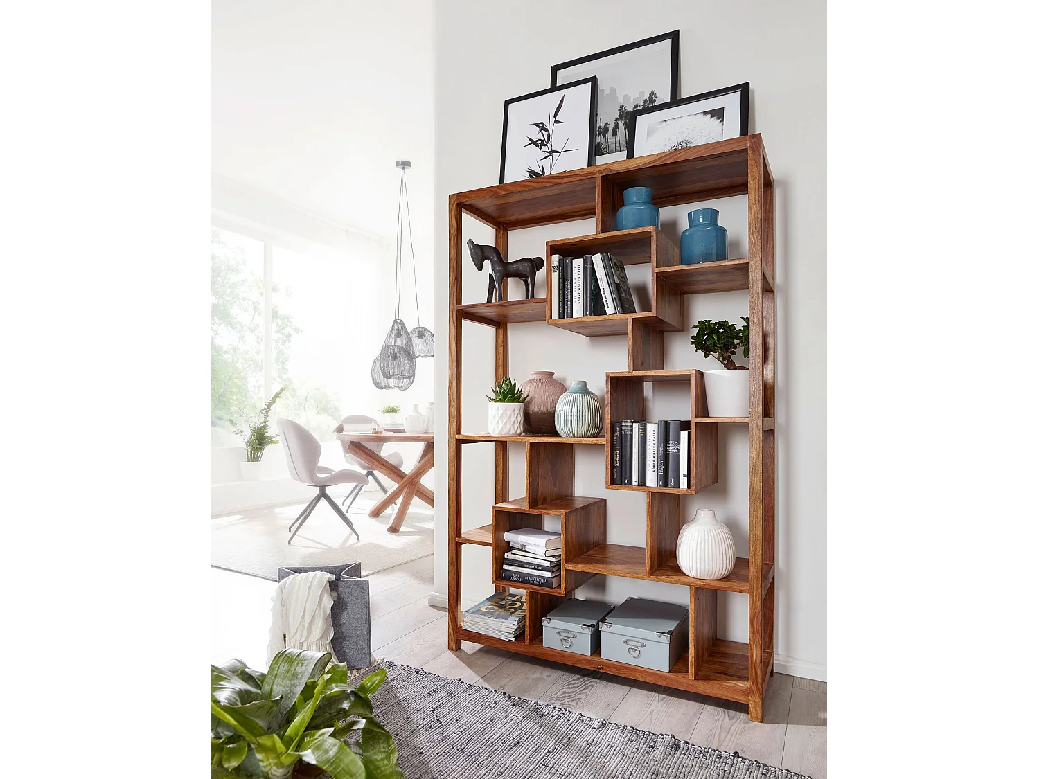Bücherregal Massiv-Holz 115 x 180cm Wohnzimmer-Regal Landhaus Standregal