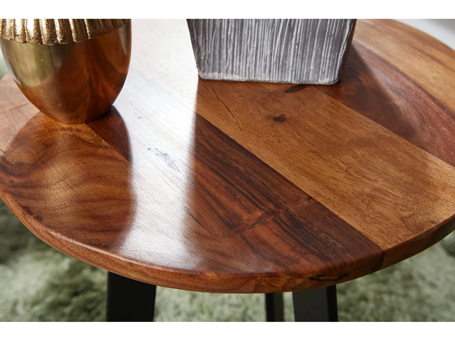 Beistelltische 2-teilig Sheesham Metall Holz-Satztisch Industrial Hocker