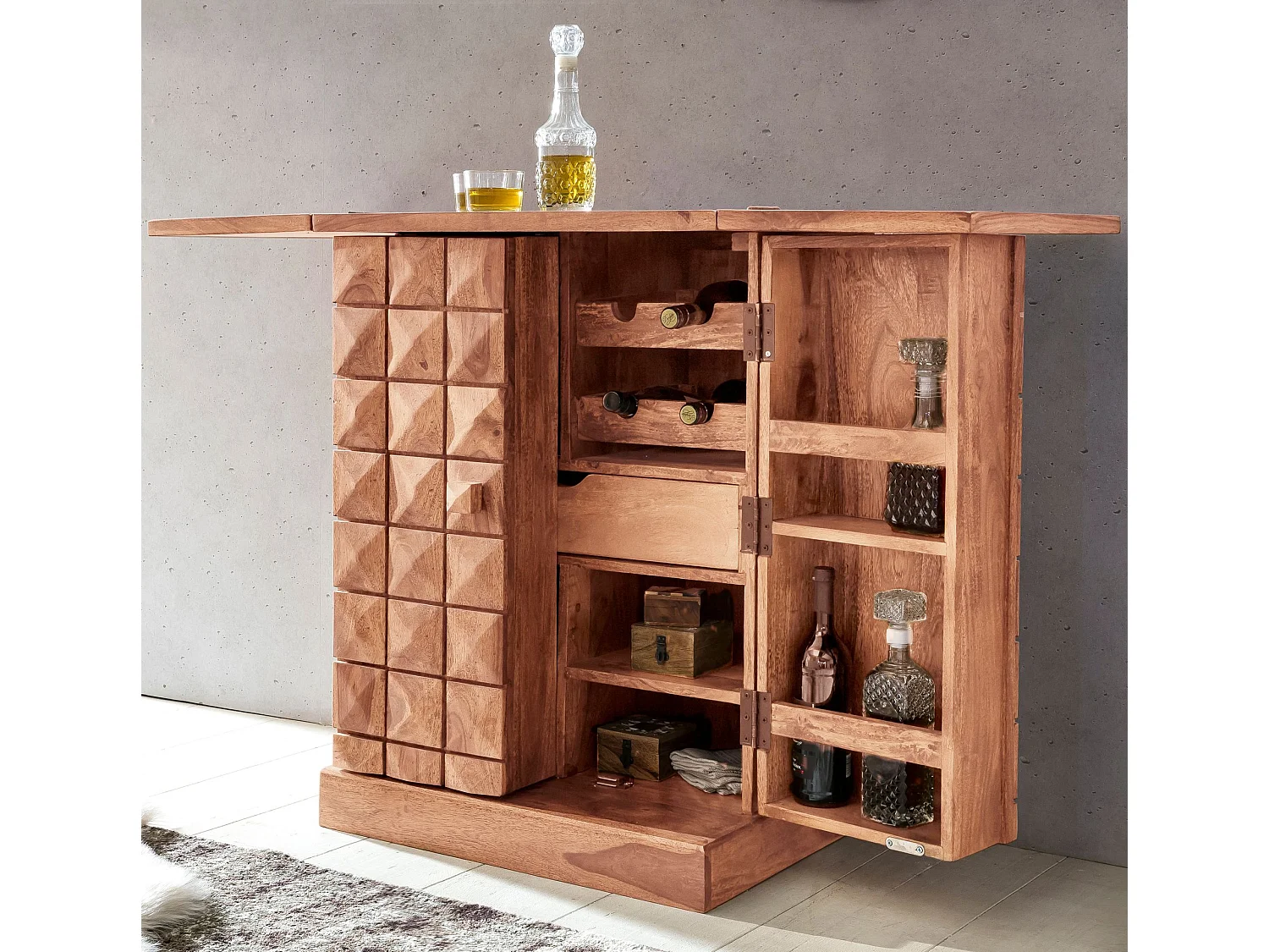 Bar de Maison Bois Massif 65x91x50 cm Bar Vin Pliable Meuble Spiritueux