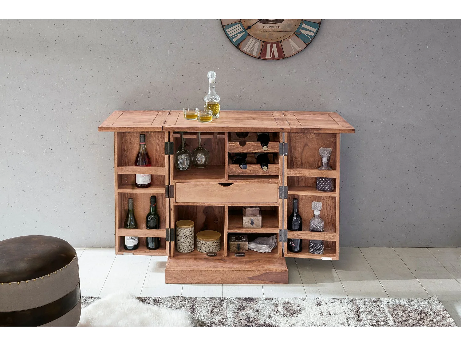 Bar de Maison Bois Massif 65x91x50 cm Bar Vin Pliable Meuble Spiritueux