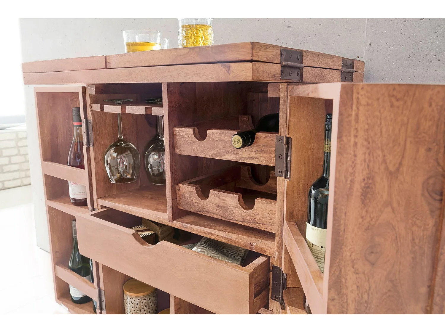 Bar de Maison Bois Massif 65x91x50 cm Bar Vin Pliable Meuble Spiritueux
