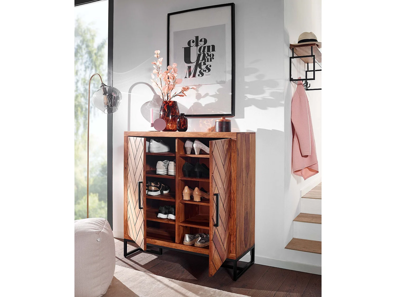 Meuble à Chaussures Bois Massif 100 cm Rangement Meuble de Entrée