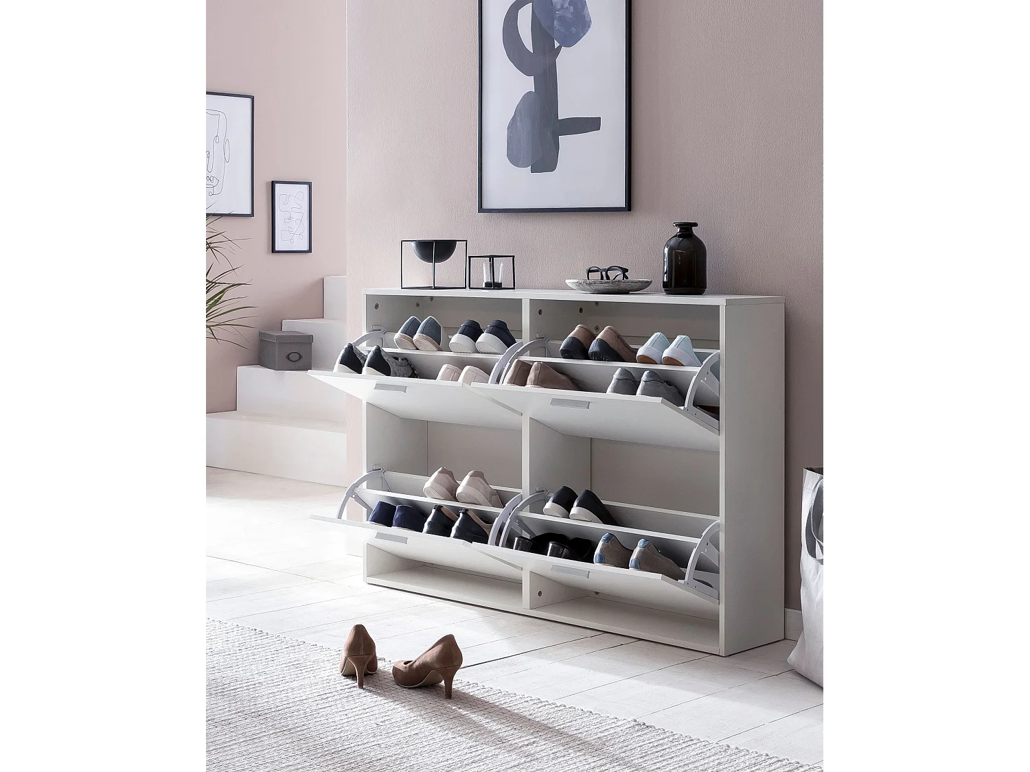 Schuhkipper Schuhschrank Schuhregal Flurschrank 24 Paar Schuhe 4 Klappen