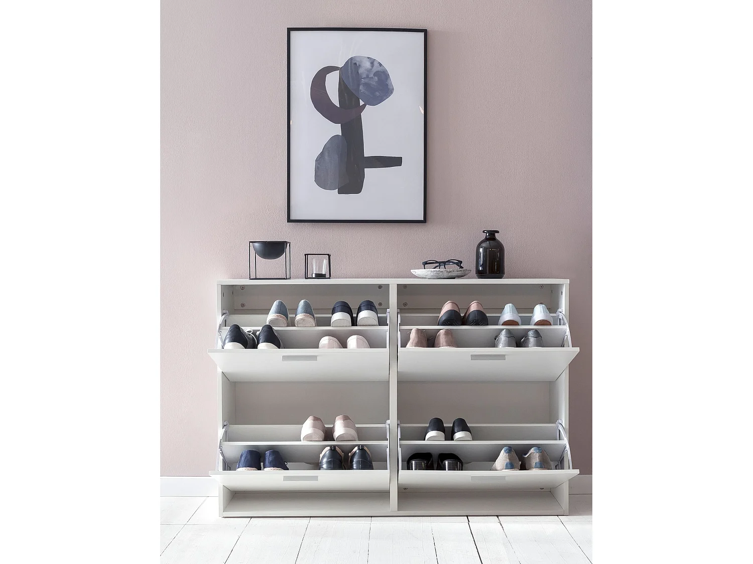 Schuhkipper Schuhschrank Schuhregal Flurschrank 24 Paar Schuhe 4 Klappen