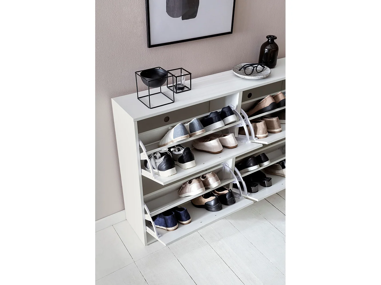 Schuhkipper Schuhschrank Schuhregal Flurschrank 24 Paar Schuhe 4 Klappen