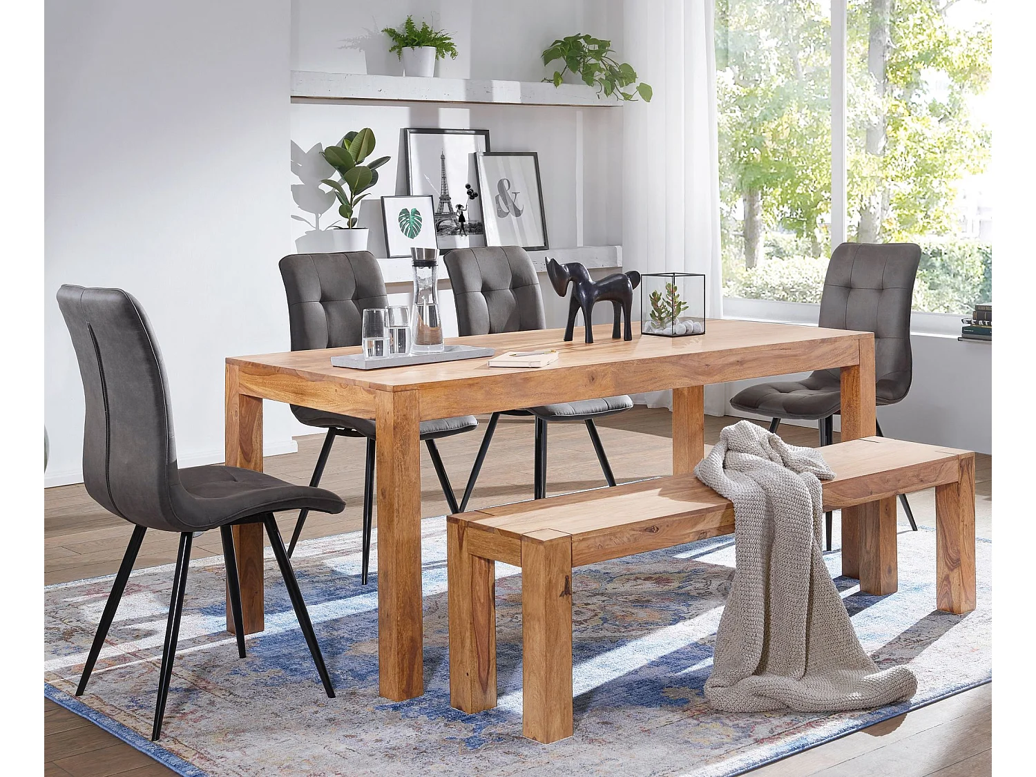 Akazie Massivholz Esszimmer Sitzbank Bank 180 x 35 cm Esszimmerbank