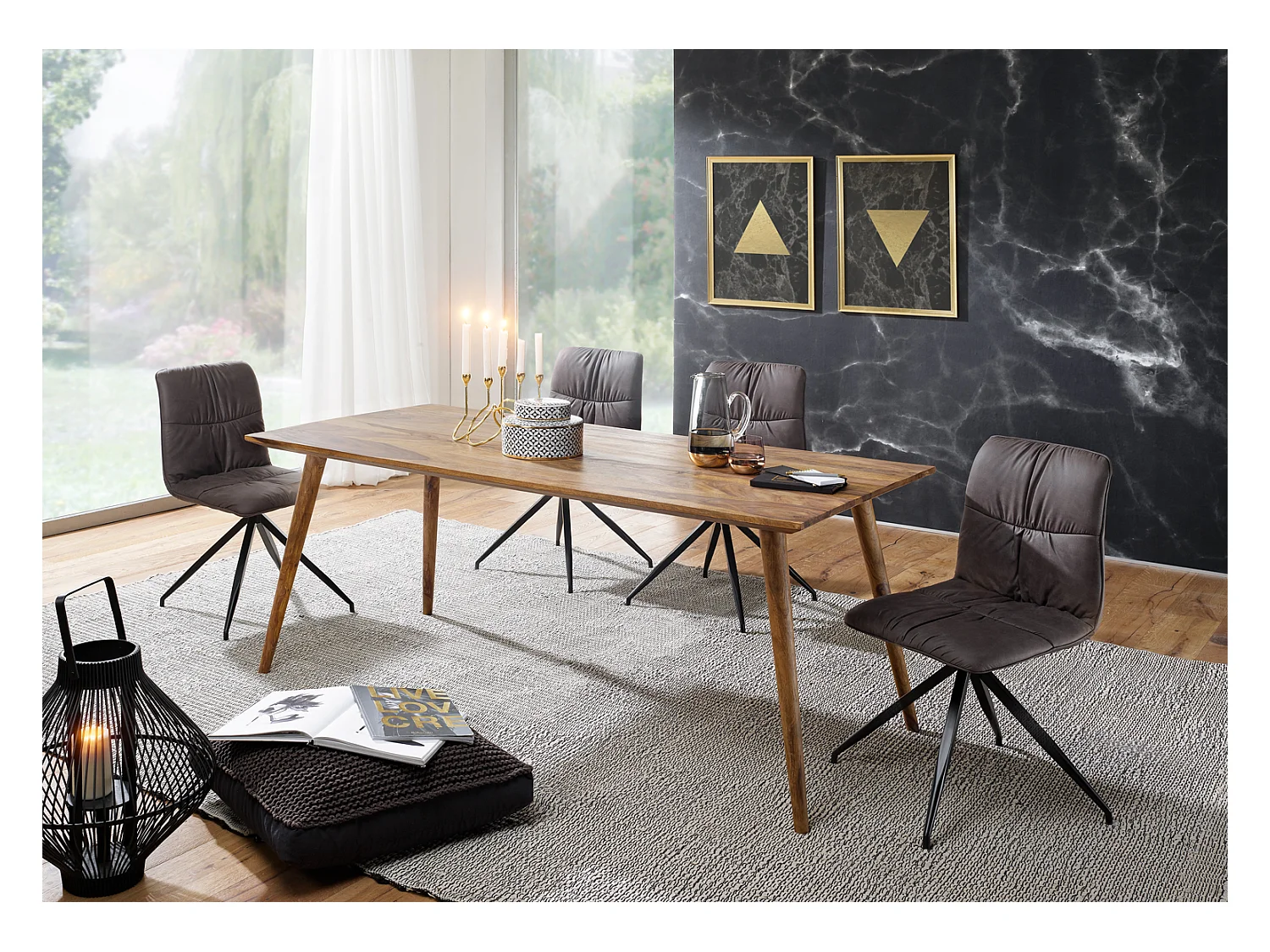 Esstisch 180 x 80 cm Esszimmertisch Sheesham Massiv Holz Tisch