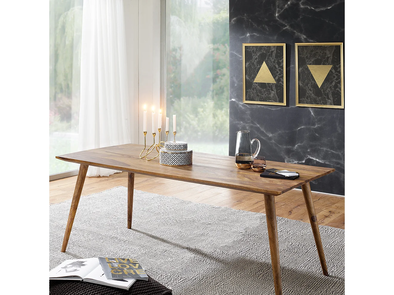 Esstisch 180 x 80 cm Esszimmertisch Sheesham Massiv Holz Tisch