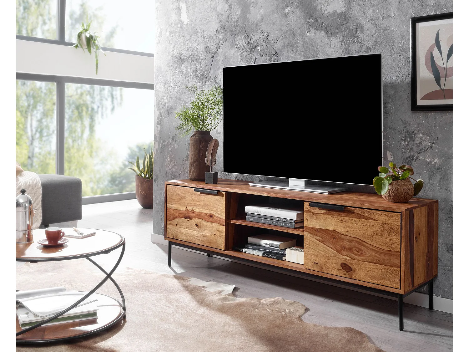 TV Schrank  Lowboard 147x51x38 cm Holz Fernsehkommode Fernsehschrank