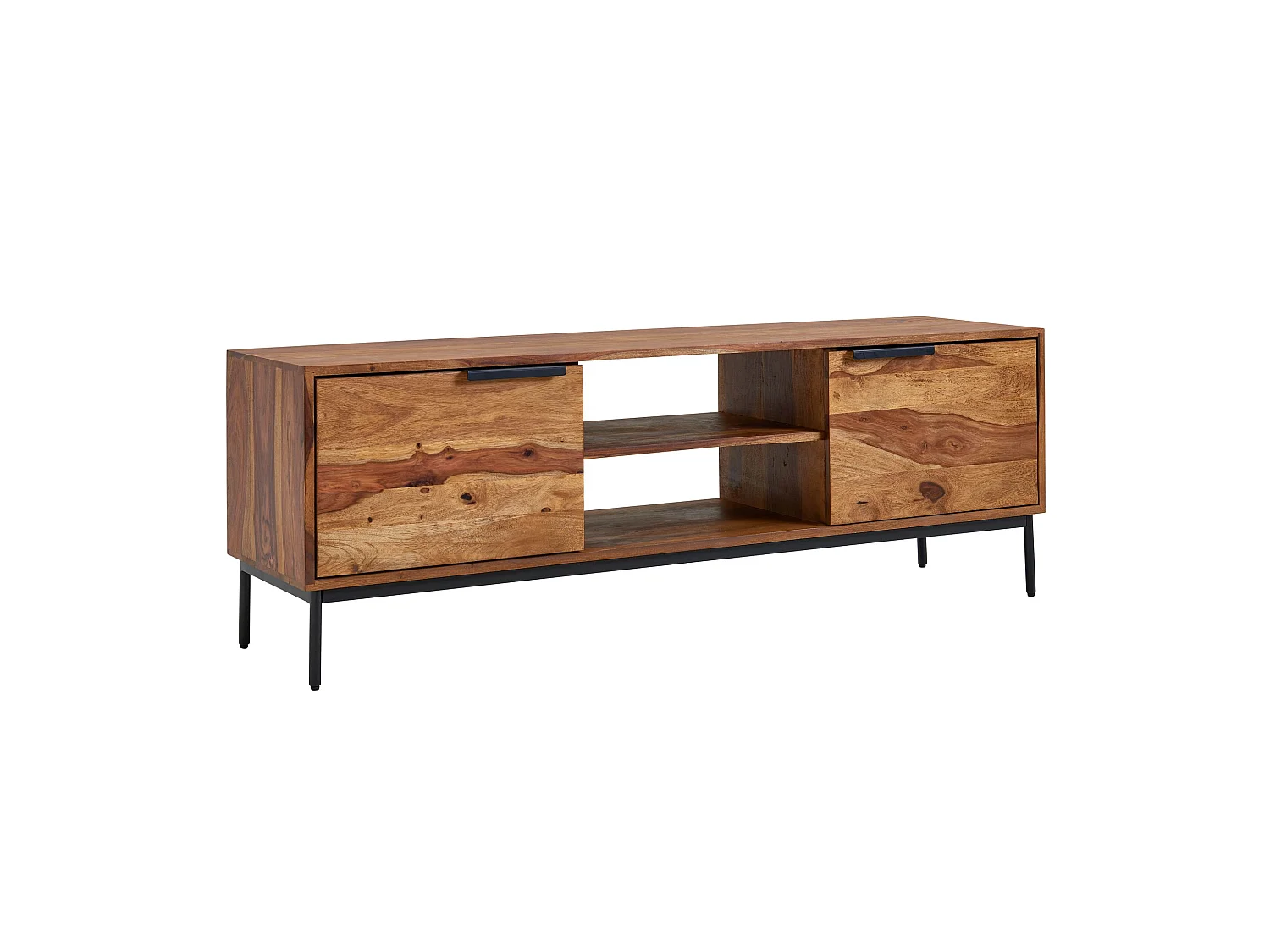 Meuble TV 147 cm Lowboard Rangements Commode TV Bois Massif avec Portes