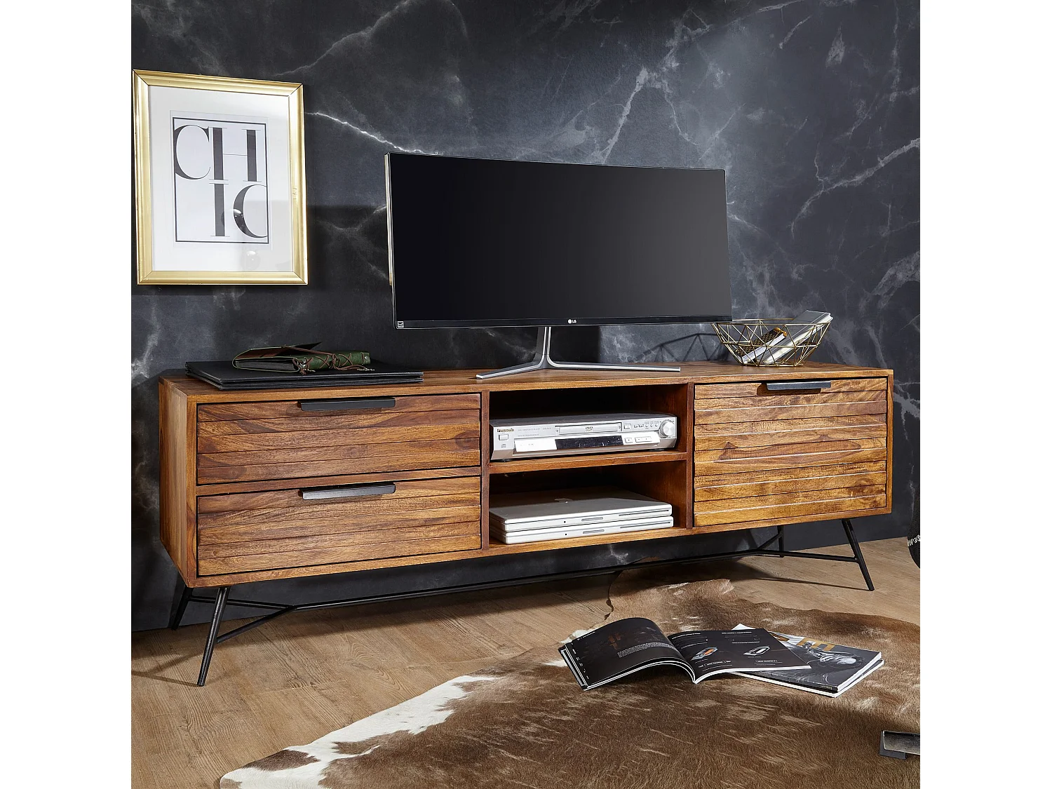 Lowboard Sheesham Massiv Holz Hifi Board Fernsehschrank Wohnzimmer