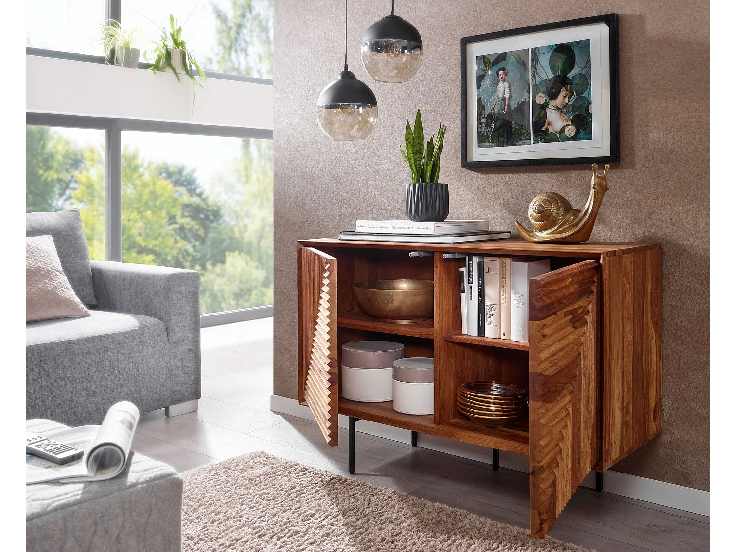 Sideboard  Kommode 100x71x40 cm Holz Massiv Anrichte Modern Standschrank