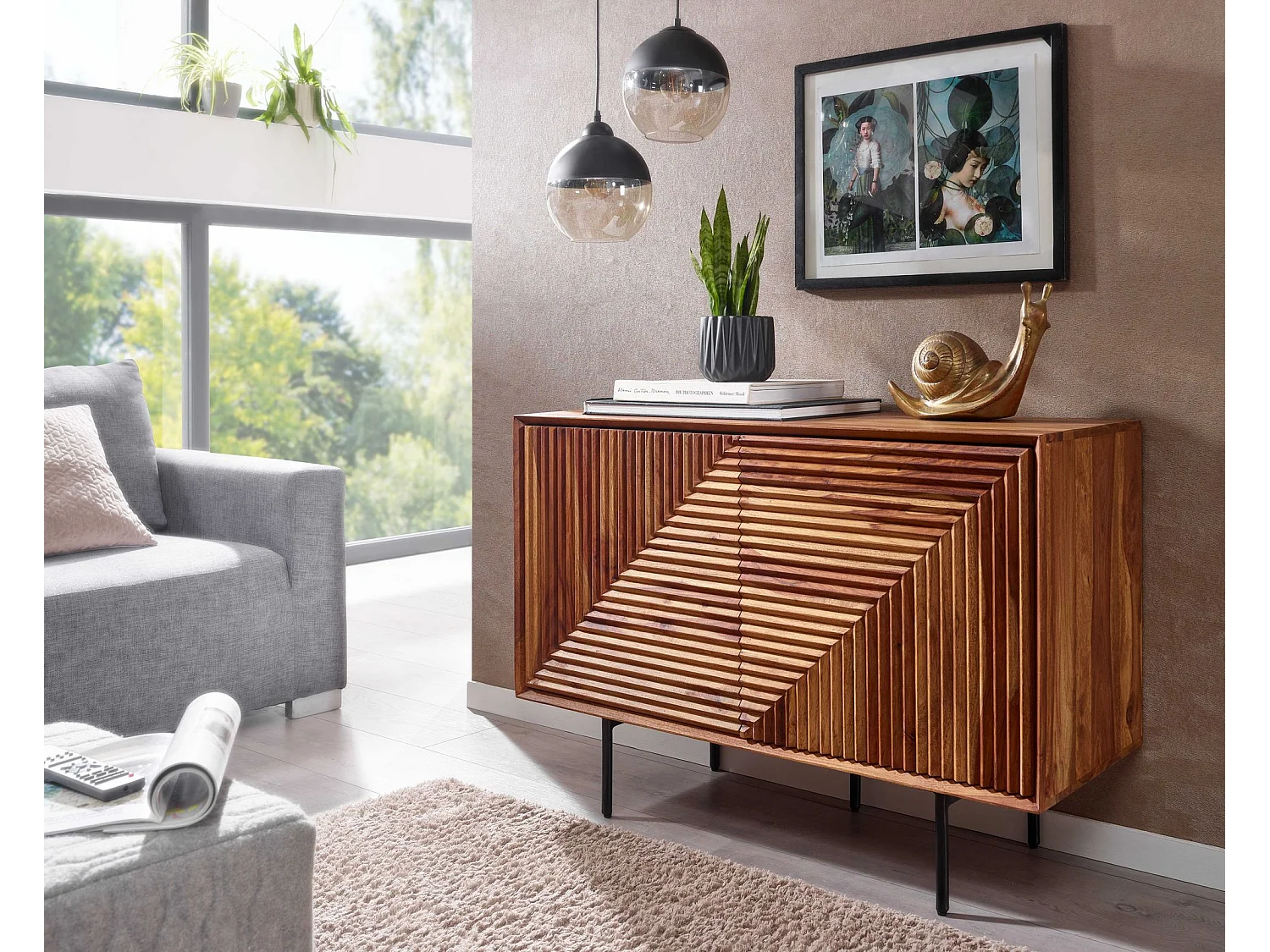Sideboard  Kommode 100x71x40 cm Holz Massiv Anrichte Modern Standschrank